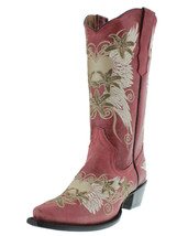 Womens Western Rodeo Boots Red Leather Heart Wings Embroidered Snip Toe ... - $85.53