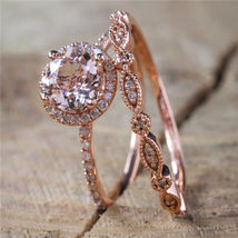 14K Rose Gold Finish Solitaire With Accents Engagement Wedding Bridal Ring Set  - £68.31 GBP