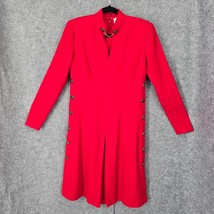 Vintage Richard Warren Dress Women 4 Red Military Style Back Zipper Long... - $40.19