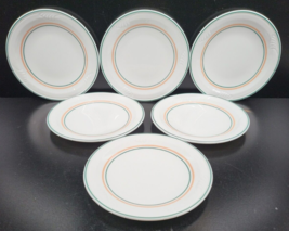 6 Corning Elegant Harmony Bread Plates Set Vintage Pyroceram Orange Green Dishes - £47.21 GBP