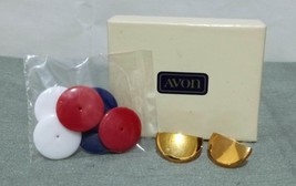 Avon Vintage White and Blue interchangeable disc gold tone earrings  - £10.41 GBP