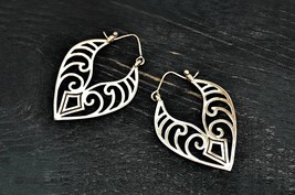 Tribal Maori Earrings, Large Silver Drop Earrings, Statement Leaf Earrings - £15.02 GBP