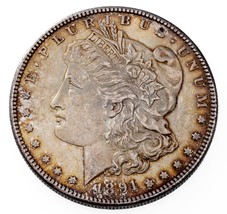 1891-S $1 Silver Morgan Dollar in AU+ Condition, Excellent Eye Appeal, Toned - £136.45 GBP