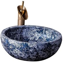 Artisan Blue &amp; White Ceramic Basin  European Style Countertop Washbowl - £982.11 GBP