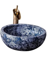 Artisan Blue &amp; White Ceramic Basin  European Style Countertop Washbowl - $1,714.38 CAD
