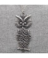 Articulated Owl Pendant Necklace Silver Tone Scroll Festival Boho 24&quot; Ch... - $466.07 MXN
