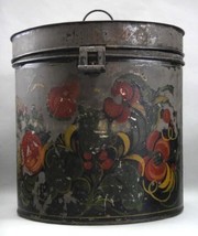 1800 Antique Original Tole Paint Tin 9&quot; Cannister Folk Art Pa Dutch Lancaster - £70.35 GBP