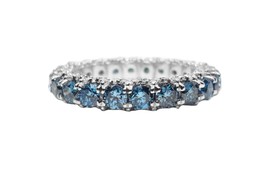 Creado en Laboratorio Diamante Azul Eternidad Alianza Cvd Compromiso Banda - £1,595.08 GBP+