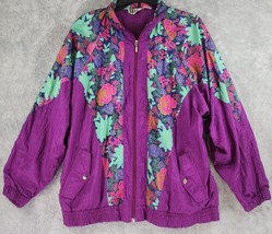 Bold Spirit Jacket Womens Large Purple Floral 80s Streetwear Vintage Win... - $29.69