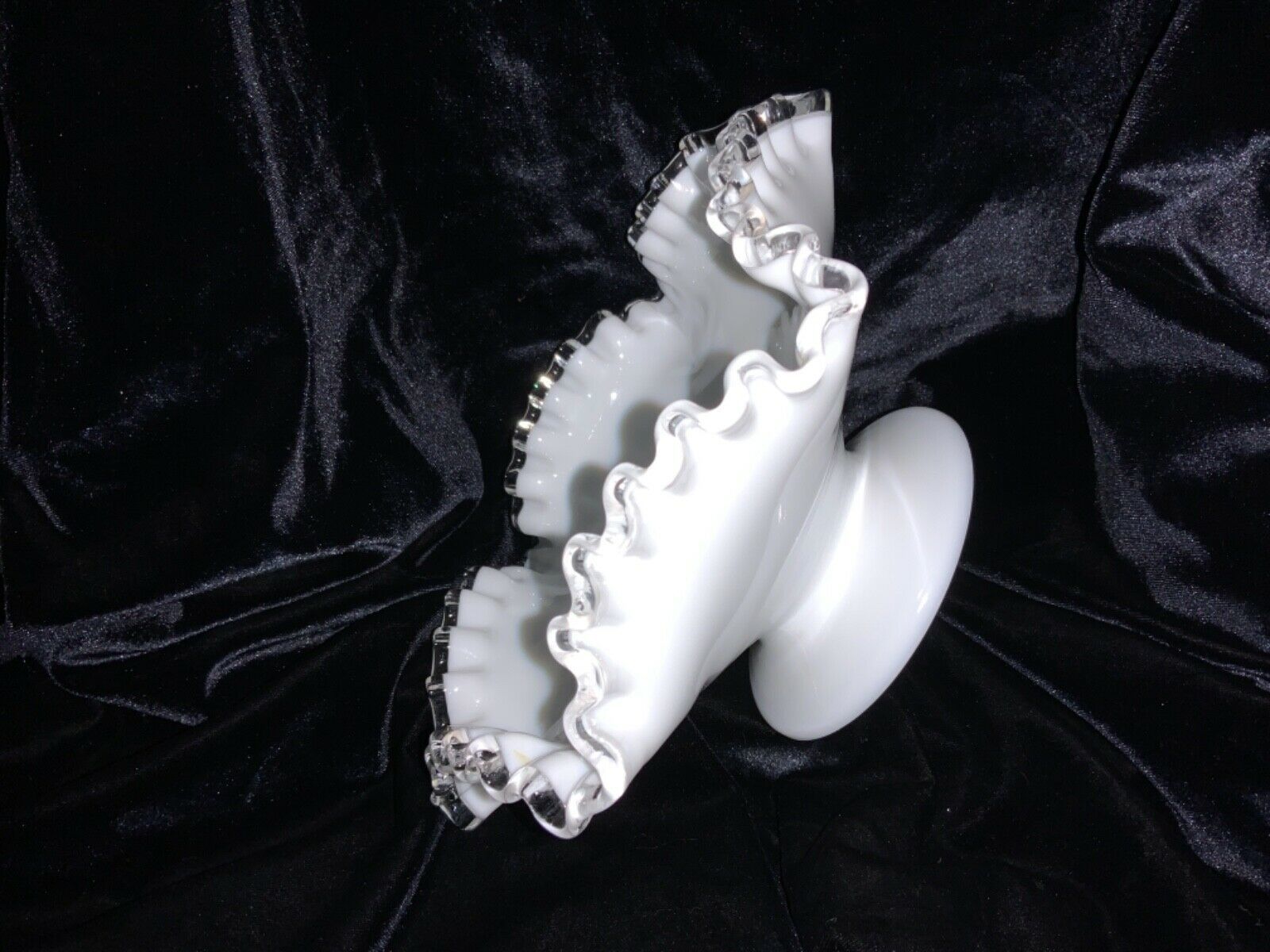 Primary image for Vintage Fenton Art Glass Silver Crest Milk Glass Footed Ruffled Bowl