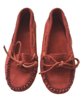 Vintage Peace Moccasins Women 6.5 Red Tabitha Suede Leather Slip On Shoes Fringe - $26.24