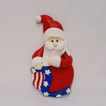 Patriotic Santa Christmas Pin Brooch 4&quot; Poly Clay Stars Stripes Red White Blue - £11.98 GBP