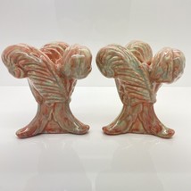 MCM Royal Haeger Pink Glazed Agate Candle Stick Holder Leaf Wave Set Of 2 - £35.60 GBP