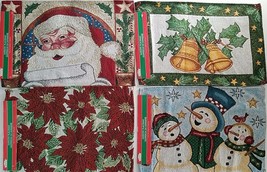 Christmas Tapestry Placemats 13&quot;X19&quot; Select: Santa, Frosty, Poinsettias or Bells - £2.37 GBP