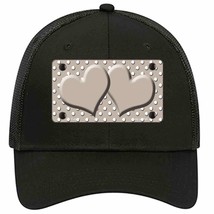 Tan White Polka Dot Center Hearts Novelty Black Mesh License Plate Hat - £23.29 GBP