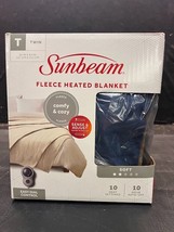 Sunbeam Heated Electric Blanket 10 Heat Setting Quilted Fleece NEWPORT Blue Twin - $52.24