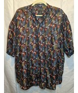 BOGARI STUDIO VTG Men Shirt 100% Silk Short Sleeve US L Grey Burgundy Pa... - £22.38 GBP