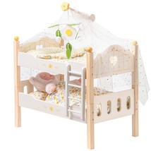 ROBOTIME Doll Bunk Beds Cradle For 18 Inch Dolls, Wooden Baby Doll Beds Cribs Fi - £193.17 GBP