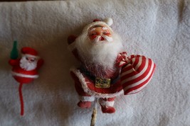 Rough Damaged Vintage Christmas Floral Pick Flocked Dancing Santa Claus ... - $12.00