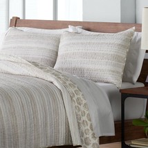 KING Sonoma Modern Reversible Quilt - Gold Yarn-Dye Stripe &amp; Clamshell Print  - £139.88 GBP