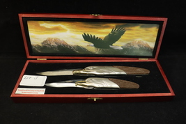 Collections Etc. Bald Eagle Head Handle Stainless Steel Pocket Knife Set #24416 - £16.18 GBP