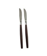 2x Ekco Eterna CANOE MUFFIN dinner Knife MCM Stainless Flatware Faux Woo... - £19.74 GBP