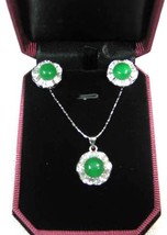 beautiful green crystal jade pendant stud earrings set free shipping - £12.75 GBP