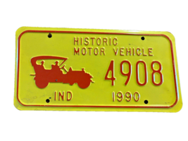 Indiana 1990 Historic Motor Vehicle Car License Plate 4908 Vintage - £18.64 GBP