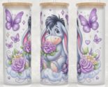 Frosted Glass Eeyore Butterfly Rose Purple Cup Tumbler 25oz - $19.75