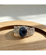 Natural 9mm Blue Pietersite S925 Silver Vintage Filigree Adjustable Ring... - $39.99