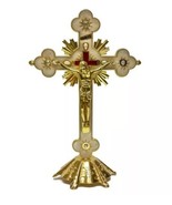  Beige &amp; Gold Catholic Altar Standing Wall Jesus  Crucifix INRI Jerusale... - $23.76