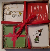 Rae Dunn Peanuts Christmas Set Of 4 Ceramic Coasters Snoopy 4” Holidays Festive - £21.34 GBP