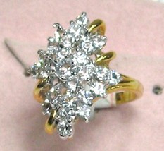 Vintage ESTATE14K Gp. Large Sparkle Crystal Ring Sz 5-6 - £14.26 GBP