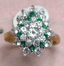 Vintage 14K Gp. Sapphire Emerald Crystal Ring Sz 7-8 - £13.09 GBP