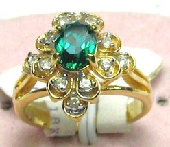 18 Kt Gold Overlay 6 X8mm Emerald Cubic Zirconia  Antique Styly Cocktail Ring 8 - £19.27 GBP