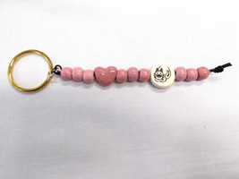 CERAMIC BEAD KITTY CAT DISC &amp; PINK MAUVE HEART SHAPE &amp; ROUND BEADS KEY R... - $6.99