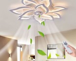 Modern Indoor Flush Mount Ceiling Fan With Dimmable Led Light And Remote... - $240.93