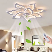 Modern Indoor Flush Mount Ceiling Fan With Dimmable Led Light And Remote Control - £189.45 GBP