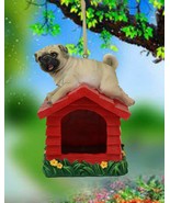 Ebros Whimsical Teacup Pug On Kennel Or Birdhouse Bird Feeder Hanging Fi... - $45.09 CAD