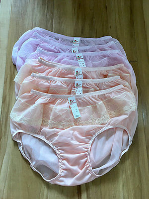 LACY VINTAGE STYLE XL SILKY NYLON GUSSET LACE PANTIES BRIEFS HI KNICKERS 6 PCS.  - £32.89 GBP