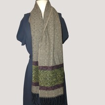 Wool Scarf Calzeat Celtic Collection Pure Fringe Forest Green Brown Scot... - $37.40