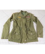 Green Military Style Jacket Womens Small Zip Up Cinch Waist Jacket Korea... - £19.07 GBP