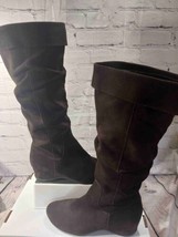 Me Too Brown Suede Knee High Cuff Side Zip Flat Heel Boots Womens Size 9.5 - $30.68