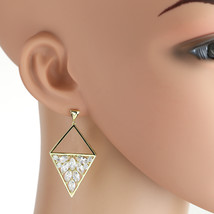 Gold Tone Dangling Earrings With Sparkling Crystals - £22.05 GBP
