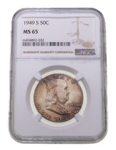 1949-S 50C Franklin Half Dollar Graded by NGC as MS-65, Nice Toning! - $118.80