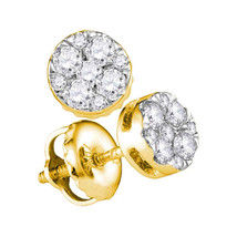 14k Yellow Gold Womens Round Diamond Cluster Fashion Earrings 1/4 Cttw - £337.74 GBP