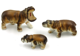 Vintage Bone China Miniature Hippo Family of Three Japan - $9.85