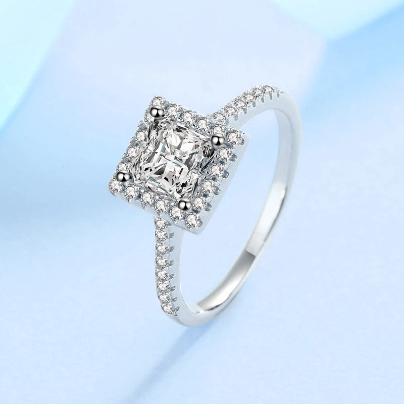 1 CT Princess Cut Moissanite Engagement Ring 925 Sterling Silver Halo Diamond We - £57.32 GBP