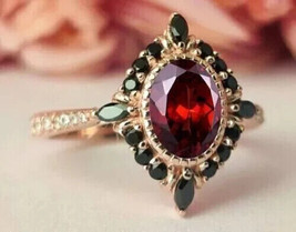2.00Ct Oval Cut Simulated Red Garnet Halo Engagement Ring 14k Rose Gold Plated - £97.56 GBP