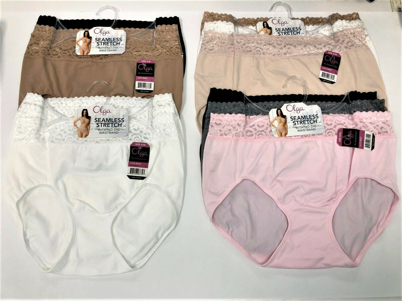 Olga No Compromise Seamless Stretch No Dig Waistband Lace Briefs Panties 3  Pair